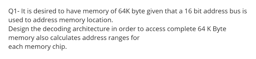 Solved Q1- It is desired to have memory of 64K byte given | Chegg.com
