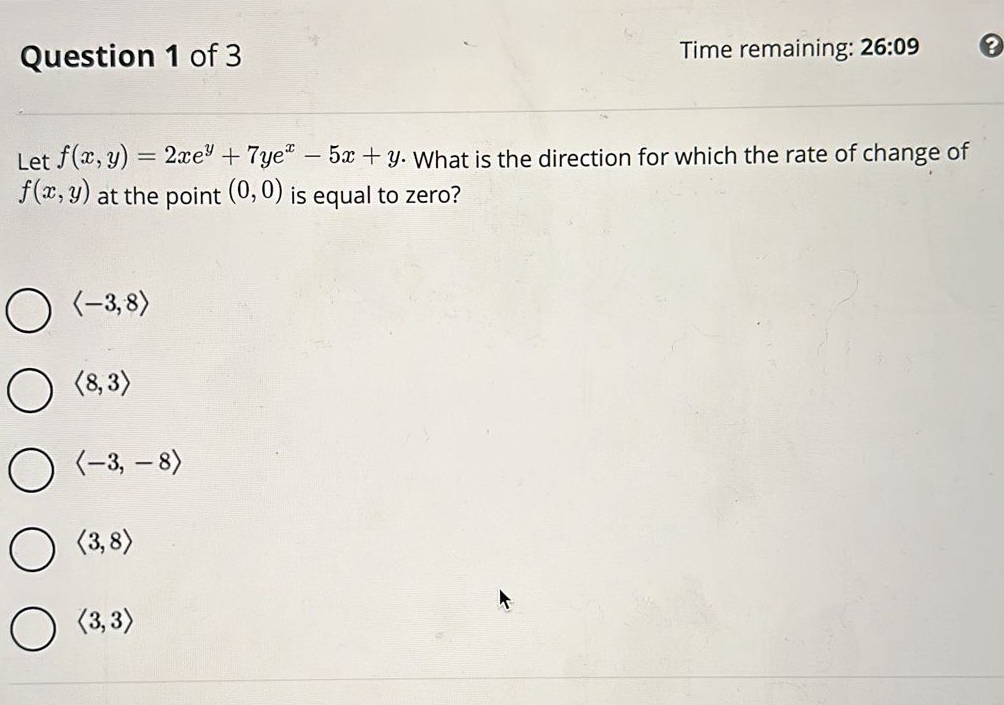 Solved Question 1 ﻿of 3Time remaining: 26:09Let | Chegg.com