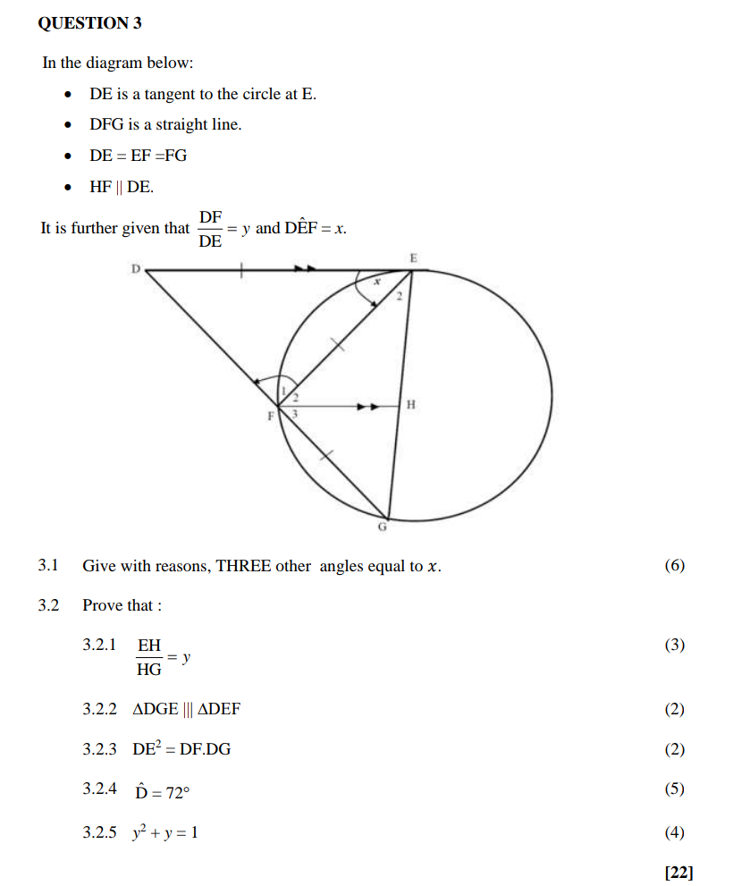 Solved QUESTION 3 In the diagram below: DE is a tangent to | Chegg.com