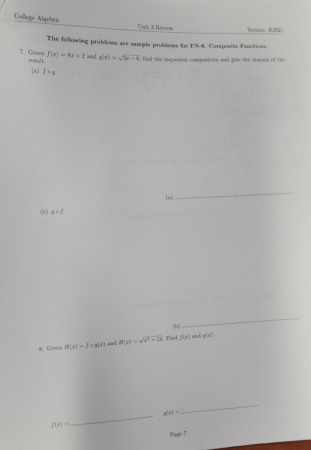 Solved College Algebra Unit 3 Review Version: R3S21 The | Chegg.com