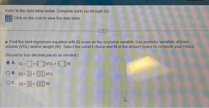 Solved Refer to the data table below. Complete parts (a) | Chegg.com