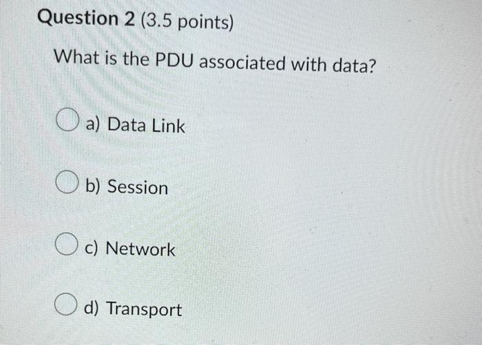 Solved What is the PDU associated with data? a) Data Link b) | Chegg.com