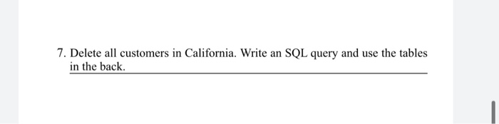 Solved 7. Delete all customers in California. Write an SQL | Chegg.com