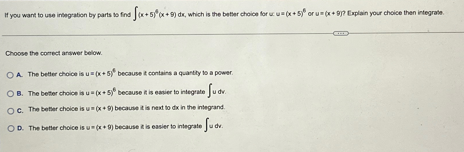 Solved If you want to use integration by parts to find | Chegg.com