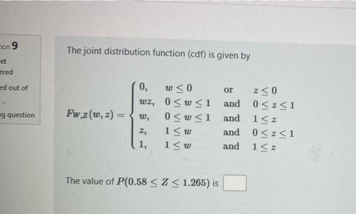 Solved cion 9 The joint distribution function (cdf) is given | Chegg.com