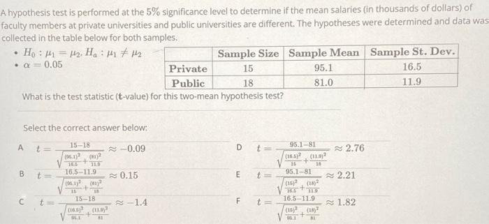 hypothesis testing at 5 significance level