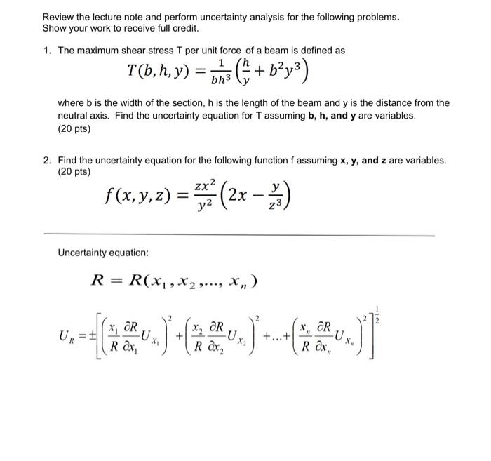 Solved Review The Lecture Note And Perform Uncertainty | Chegg.com