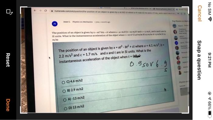 Solved m/sz The position of an object is given by | Chegg.com