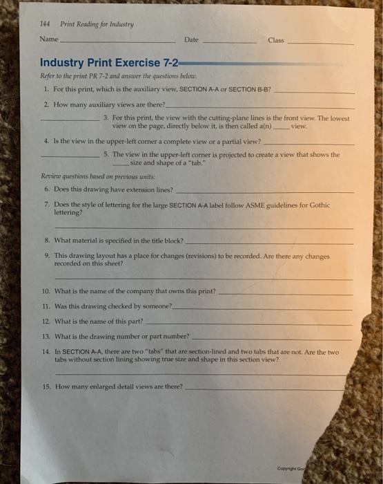 144 Print Reading For Industry Name Date Class Chegg 144 Print Reading For Industry Name Date Class Chegg