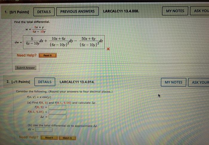 Solved 1. (0/1 Points] DETAILS PREVIOUS ANSWERS LARCALC11 | Chegg.com