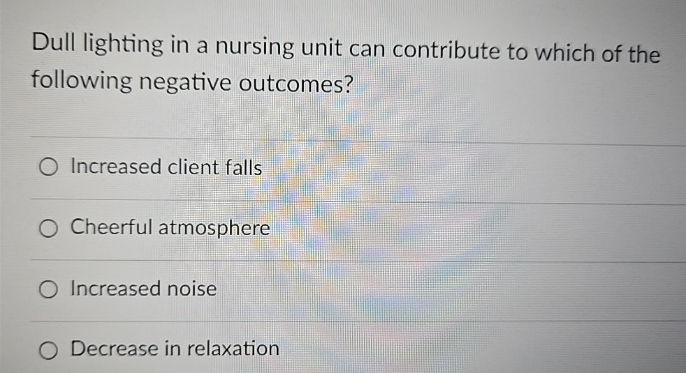 Solved Dull lighting in a nursing unit can contribute to | Chegg.com