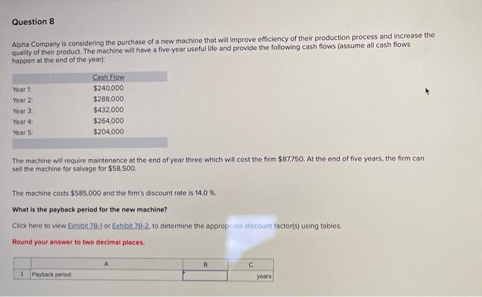 Solved Question 8 Alpha Company is considering the purchase | Chegg.com
