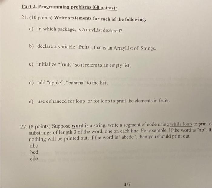 Solved Part 2. Programming problems (60 points): 21. (10 | Chegg.com