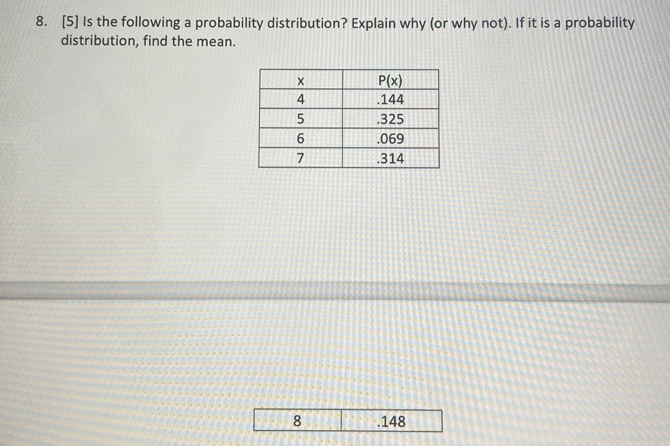 Solved [5] ﻿Is the following a probability distribution? | Chegg.com