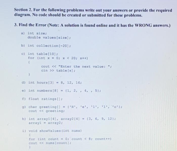 Solved Section 2. For the following problems write out your | Chegg.com