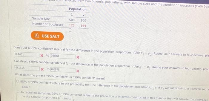 Solved Construct a 95% confidence interval for the | Chegg.com