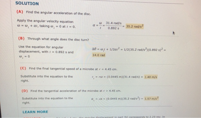 Solved SOLUTION (A) Find the angular acceleration of the | Chegg.com