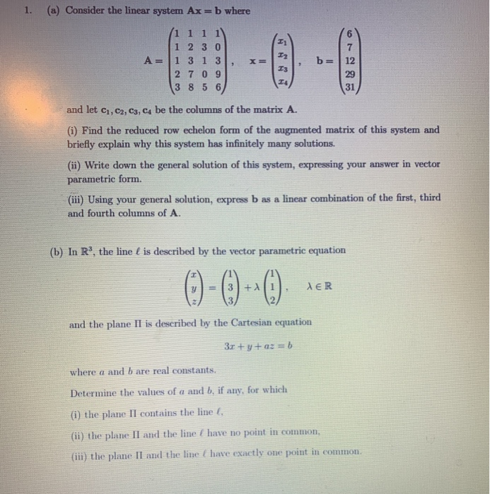 Solved 1. (a) Consider the linear system Ax=b where 12 A= 1 | Chegg.com