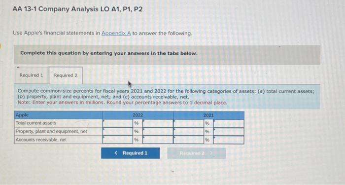 Solved AA 13-1 Company Analysis LO A1, P1, P2 Use Apple's | Chegg.com