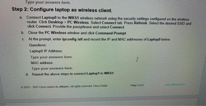 Solved Step 1: Connect to the wireless router. a. Connect to | Chegg.com