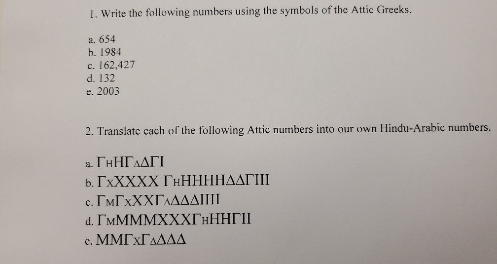 Solved 1. Write the following numbers using the symbols of | Chegg.com
