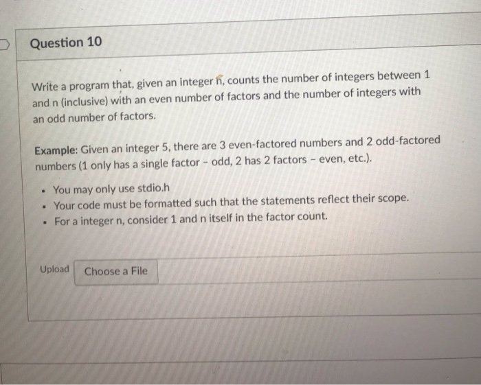 Solved Question 10 Write a program that, given an integer n, | Chegg.com