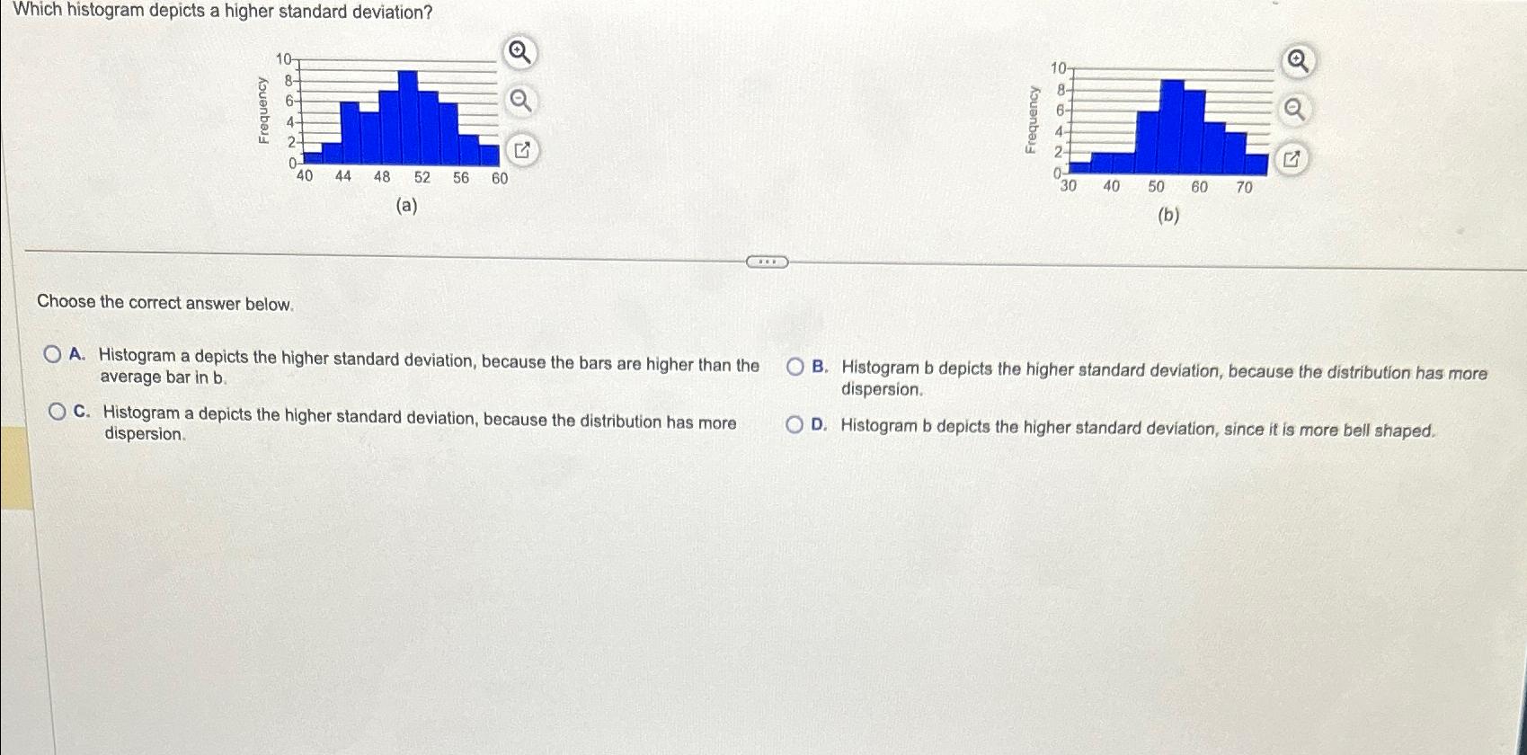 Solved Which histogram depicts a higher standard | Chegg.com