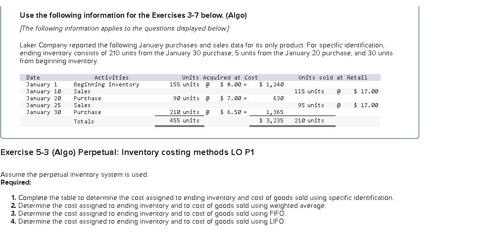 Solved Use the following information for the Exercises 3-7 | Chegg.com