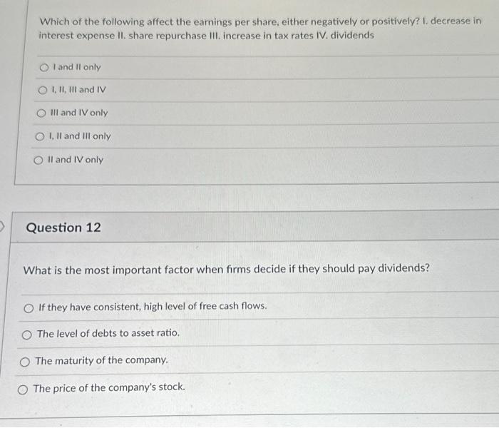 Solved Which of the following affect the earnings per share, | Chegg.com