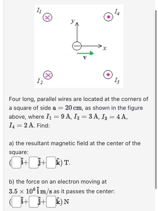 Solved Four long, parallel wires are located at the corners | Chegg.com