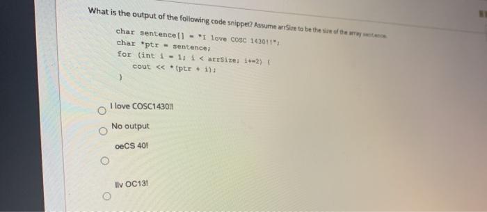 Solved What is the output of the following code snippet? | Chegg.com