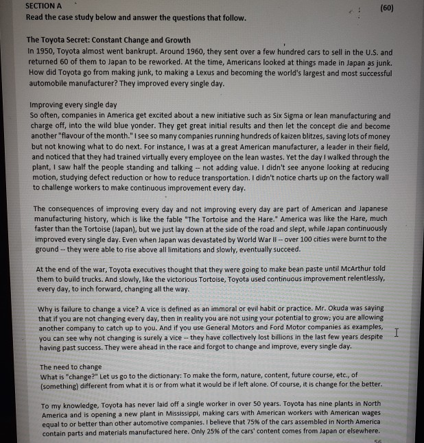 SECTION A Read the case study below and answer the | Chegg.com