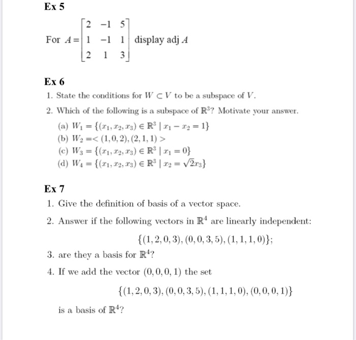Solved Ex 5 2 15 For A 1 1 1 Display Adj A 2 1 3 Ex 6 1 Chegg Com