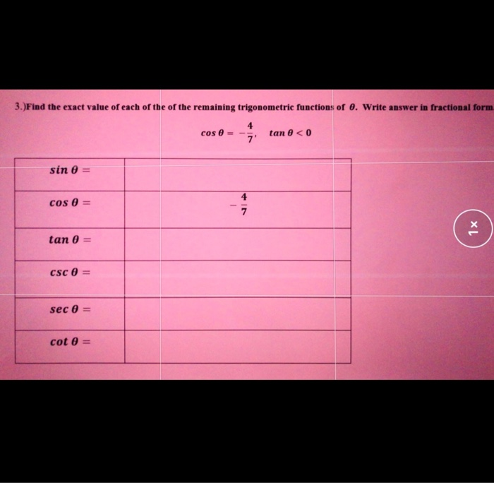 Solved 3.)Find the exact value of each of the of the | Chegg.com