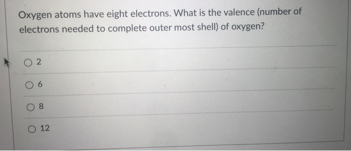 number of outer shell electrons in oxygen
