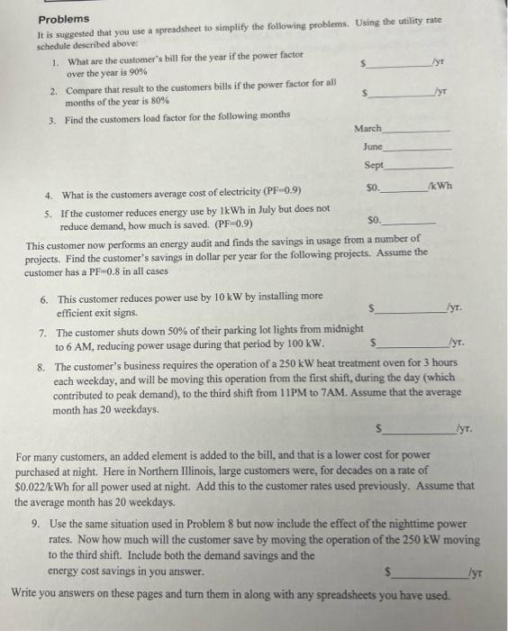 Solved Problem Set 1 The following is an electric rate | Chegg.com