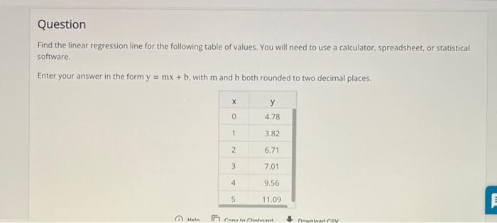 Solved Find the linear regression line for the following | Chegg.com