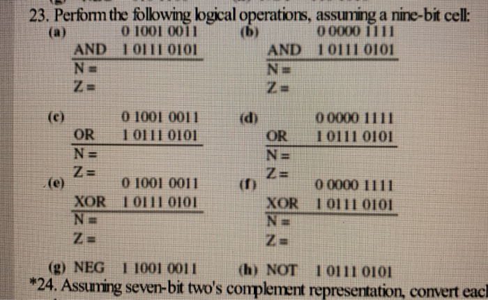 Solved 23. Perform the following logical operations, | Chegg.com