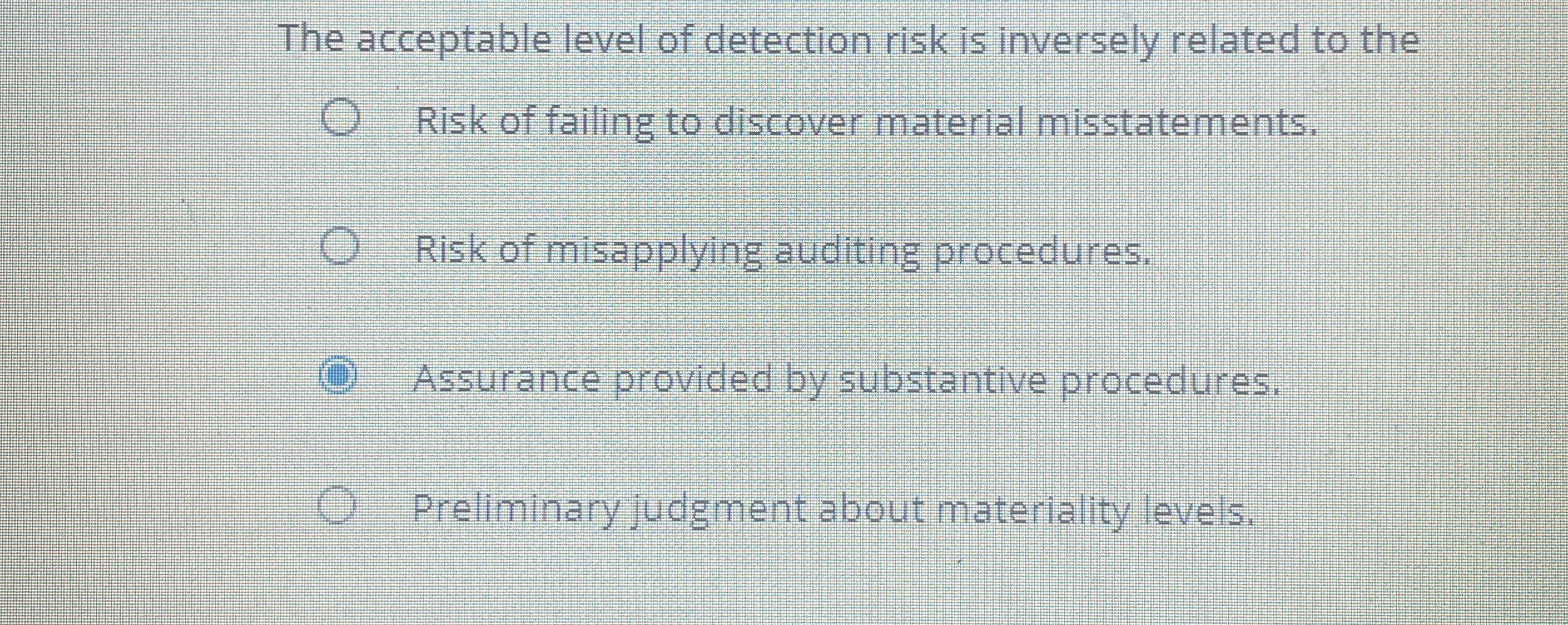 Solved The acceptable level of detection risk is inversely | Chegg.com