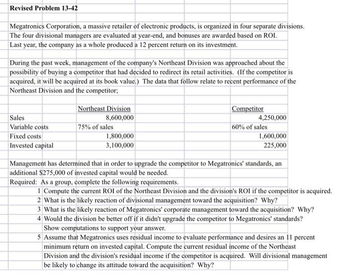 Solved Revised Problem 13-42 Megatronics Corporation, a | Chegg.com