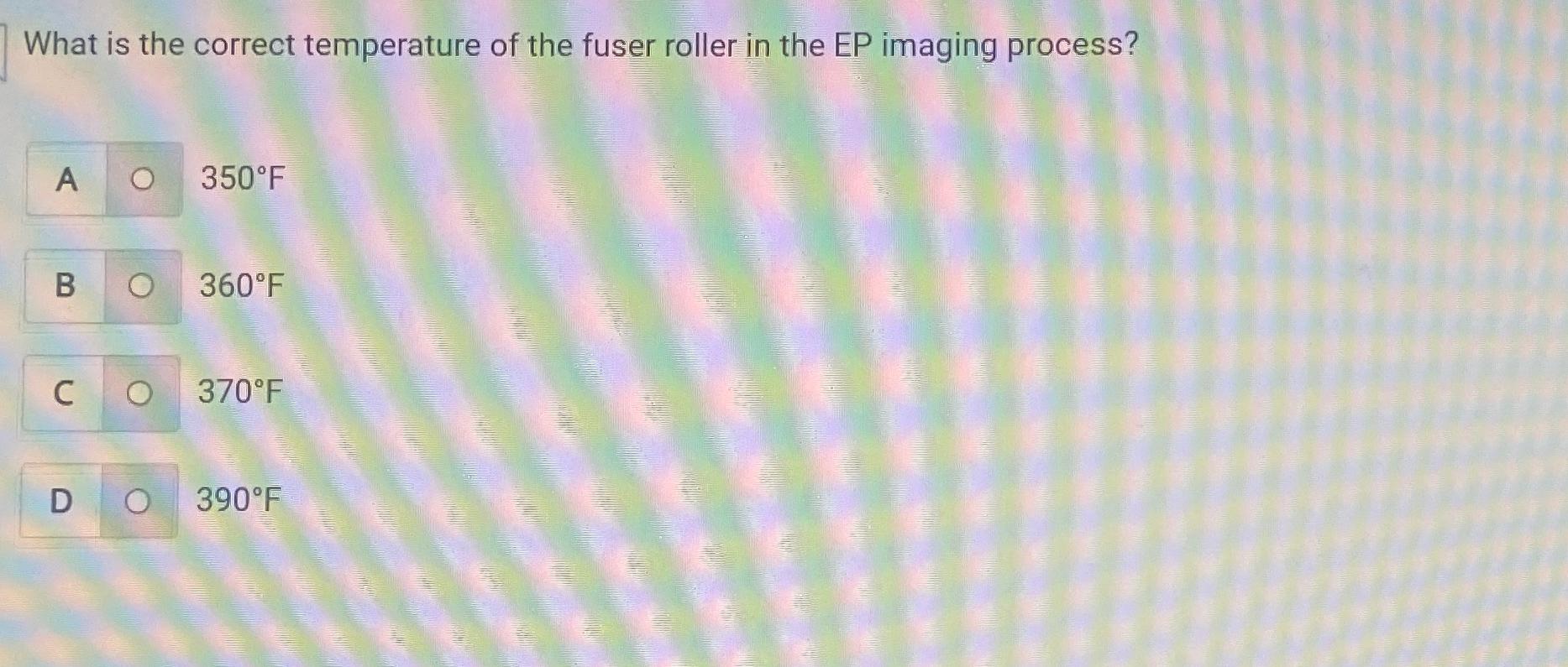 Solved What is the correct temperature of the fuser roller | Chegg.com