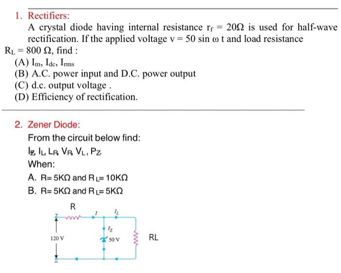 Solved 1. Rectifiers A crystal diode having internal