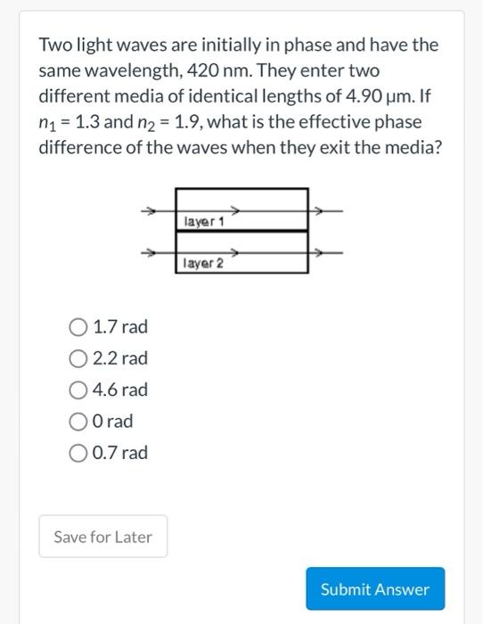 Solved Two light waves are initially in phase and have the | Chegg.com