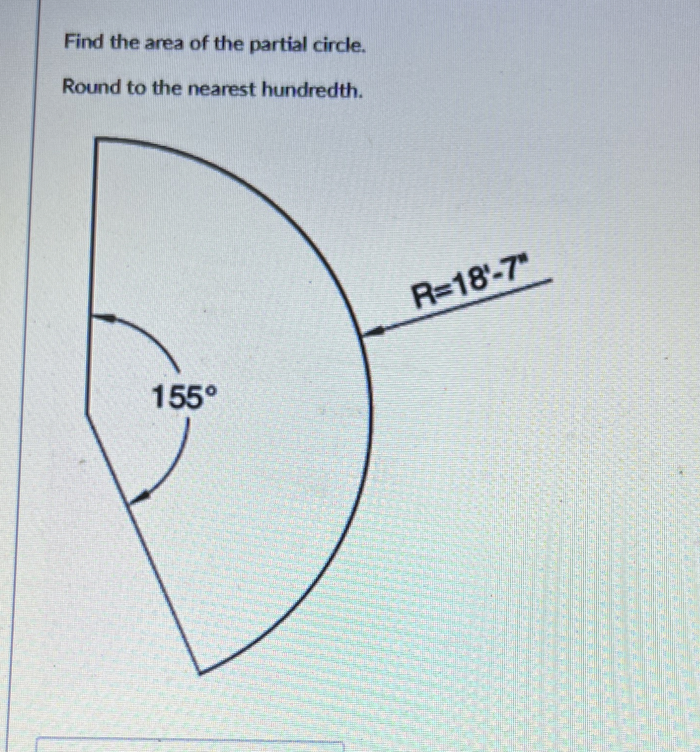 Solved Find the area of the partial circle.Round to the | Chegg.com