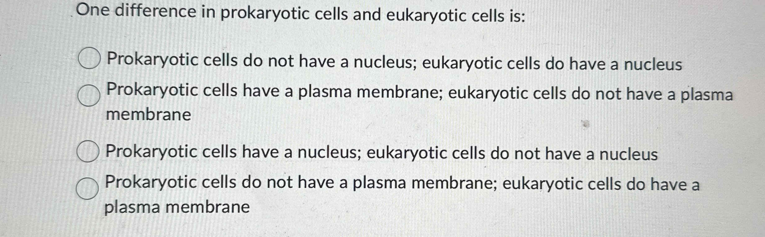 Solved One difference in prokaryotic cells and eukaryotic | Chegg.com