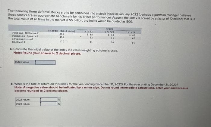 Solved The following three defense stocks are to be combined | Chegg.com