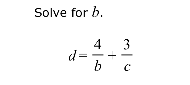 Solved Solve for b.d=4b+3c | Chegg.com