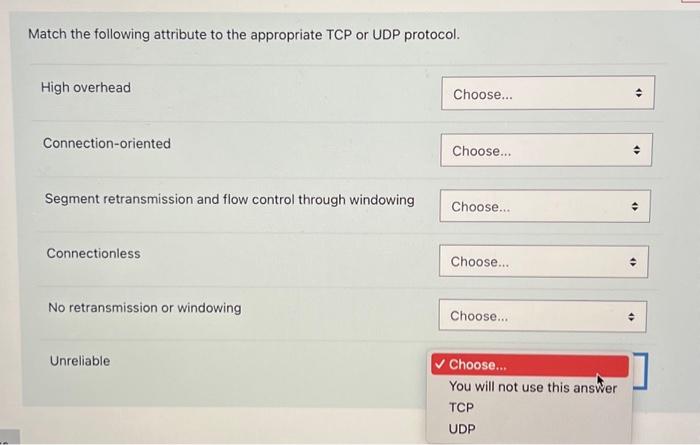 Solved Match the following attribute to the appropriate TCP | Chegg.com