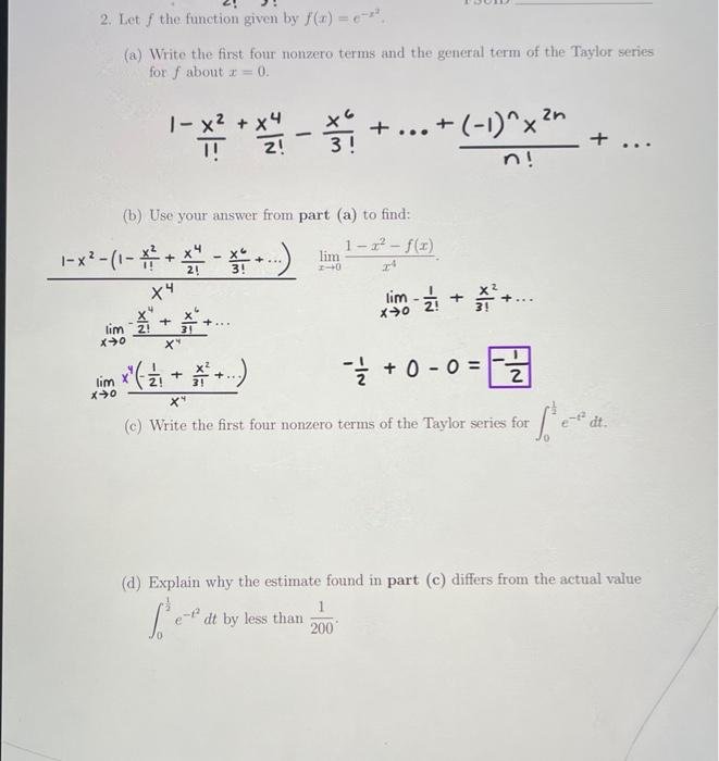 Solved 2 Let F The Function Given By Fxe−x2 A Write 6489