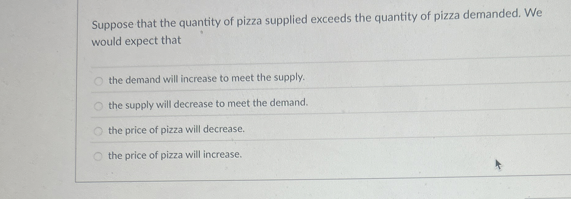 Solved Suppose that the quantity of pizza supplied exceeds | Chegg.com